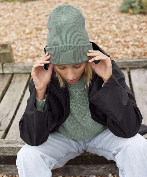 Deep-cuffed tonal patch beanie