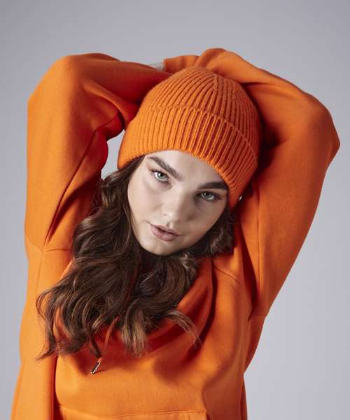 Engineered knit ribbed beanie